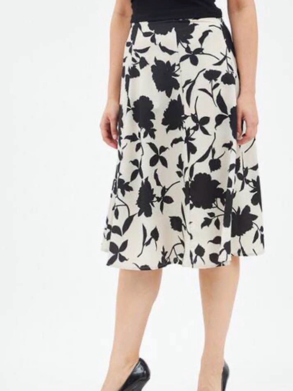 H&M Black Floral Midi Skirt on Cream